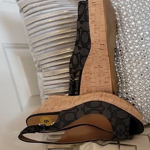 Gray signature Coach Wedge heel.